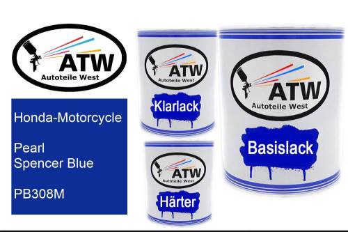 Honda-Motorcycle, Pearl Spencer Blue, PB308M: 1L Lackdose + 1L Klarlack + 500ml Härter - Set, von ATW Autoteile West.